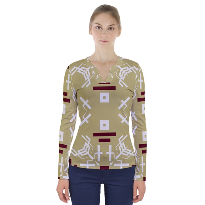 Abstract pattern geometric backgrounds   V-Neck Long Sleeve Top