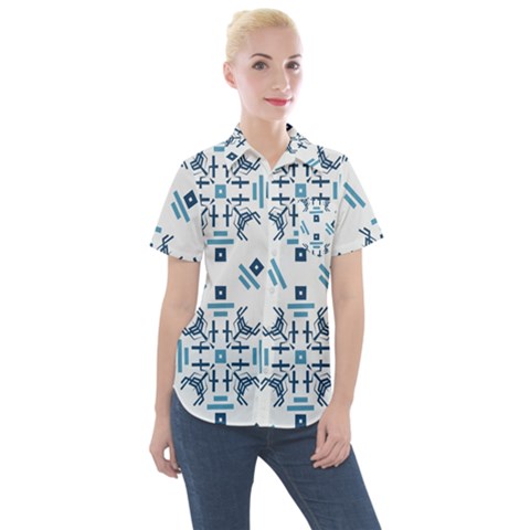 Abstract Pattern Geometric Backgrounds   Women s Short Sleeve Pocket Shirt by Eskimos