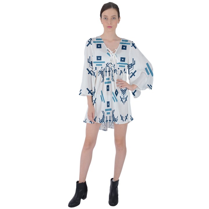 Abstract pattern geometric backgrounds   V-Neck Flare Sleeve Mini Dress