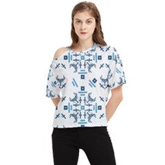 Abstract Pattern Geometric Backgrounds   One Shoulder Cut Out Tee by Eskimos