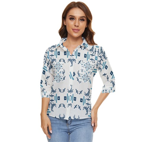 Abstract Pattern Geometric Backgrounds   Women s Quarter Sleeve Pocket Shirt by Eskimos