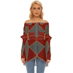 Abstract Pattern Geometric Backgrounds   Off Shoulder Chiffon Pocket Shirt