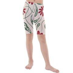  Folk Flowers Floral Art Print Flowers Abstract Art  Kids  Mid Length Swim Shorts by Eskimos