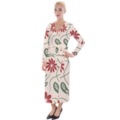  Folk Flowers Floral Art Print Flowers Abstract Art  Velvet Maxi Wrap Dress by Eskimos