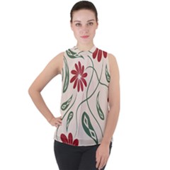  Folk Flowers Floral Art Print Flowers Abstract Art  Mock Neck Chiffon Sleeveless Top by Eskimos