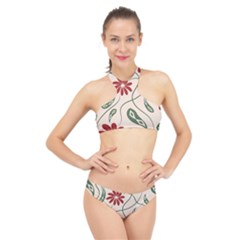  Folk Flowers Floral Art Print Flowers Abstract Art  High Neck Bikini Set by Eskimos