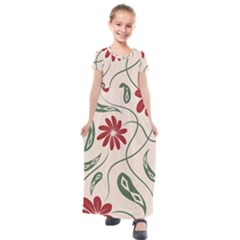  Folk Flowers Floral Art Print Flowers Abstract Art  Kids  Short Sleeve Maxi Dress by Eskimos