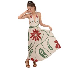  Folk Flowers Floral Art Print Flowers Abstract Art  Backless Maxi Beach Dress by Eskimos