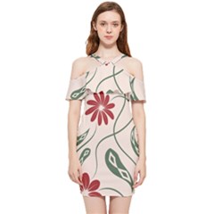  Folk Flowers Floral Art Print Flowers Abstract Art  Shoulder Frill Bodycon Summer Dress by Eskimos