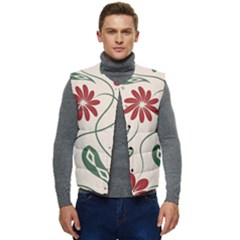  Folk Flowers Floral Art Print Flowers Abstract Art  Men s Short Button Up Puffer Vest	