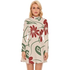  Folk Flowers Floral Art Print Flowers Abstract Art  Long Sleeve Velour Longline Dress by Eskimos