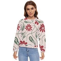  Folk Flowers Floral Art Print Flowers Abstract Art  Women s Long Sleeve Raglan Tee