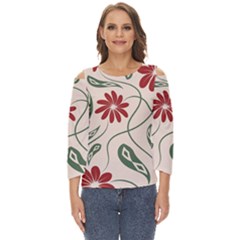  Folk Flowers Floral Art Print Flowers Abstract Art  Cut Out Wide Sleeve Top