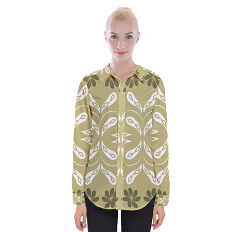 Folk Flowers Print Floral Pattern Ethnic Art Womens Long Sleeve Shirt by Eskimos