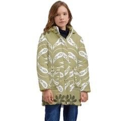 Folk Flowers Print Floral Pattern Ethnic Art Kid s Hooded Longline Puffer Jacket