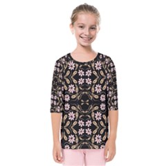 Folk Flowers Print Floral Pattern Ethnic Art Kids  Quarter Sleeve Raglan Tee