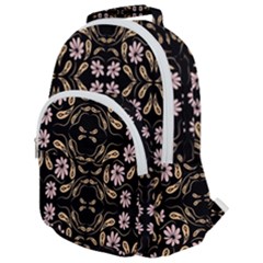 Folk Flowers Print Floral Pattern Ethnic Art Rounded Multi Pocket Backpack by Eskimos