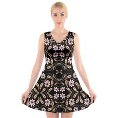 Folk Flowers Print Floral Pattern Ethnic Art V-neck Sleeveless Dress by Eskimos