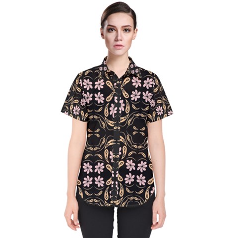 Folk Flowers Print Floral Pattern Ethnic Art Women s Short Sleeve Shirt by Eskimos