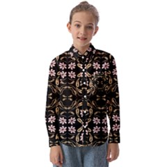 Folk Flowers Print Floral Pattern Ethnic Art Kids  Long Sleeve Shirt