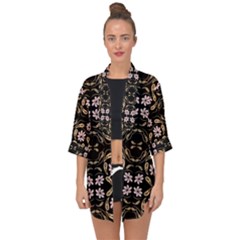 Folk Flowers Print Floral Pattern Ethnic Art Open Front Chiffon Kimono