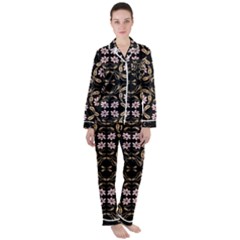 Folk Flowers Print Floral Pattern Ethnic Art Satin Long Sleeve Pajamas Set by Eskimos