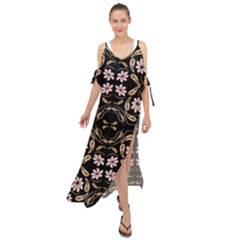 Folk Flowers Print Floral Pattern Ethnic Art Maxi Chiffon Cover Up Dress by Eskimos