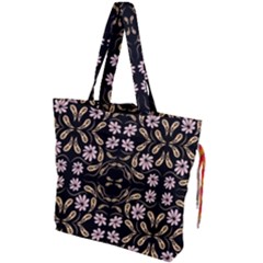 Folk Flowers Print Floral Pattern Ethnic Art Drawstring Tote Bag by Eskimos