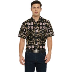 Folk Flowers Print Floral Pattern Ethnic Art Men s Short Sleeve Pocket Shirt  by Eskimos