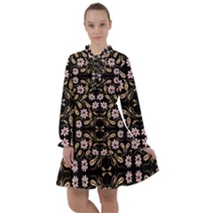 Folk Flowers Print Floral Pattern Ethnic Art All Frills Chiffon Dress by Eskimos