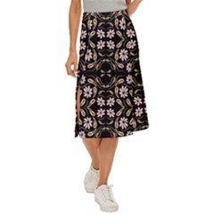 Folk Flowers Print Floral Pattern Ethnic Art Midi Panel Skirt