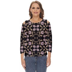 Folk Flowers Print Floral Pattern Ethnic Art Cut Out Wide Sleeve Top