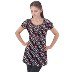 Linear Geometric Modern Pattern Puff Sleeve Tunic Top by dflcprintsclothing