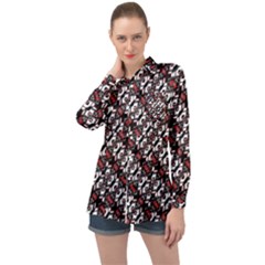 Linear Geometric Modern Pattern Long Sleeve Satin Shirt