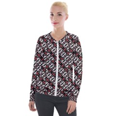 Linear Geometric Modern Pattern Velvet Zip Up Jacket by dflcprintsclothing