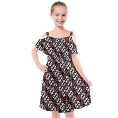 Linear Geometric Modern Pattern Kids  Cut Out Shoulders Chiffon Dress