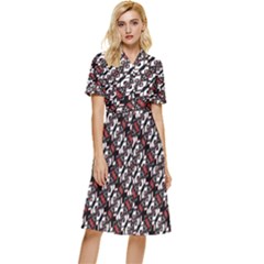 Linear Geometric Modern Pattern Button Top Knee Length Dress