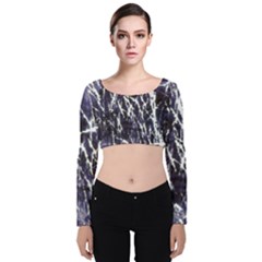 Abstract Light Games 5 Velvet Long Sleeve Crop Top by DimitriosArt