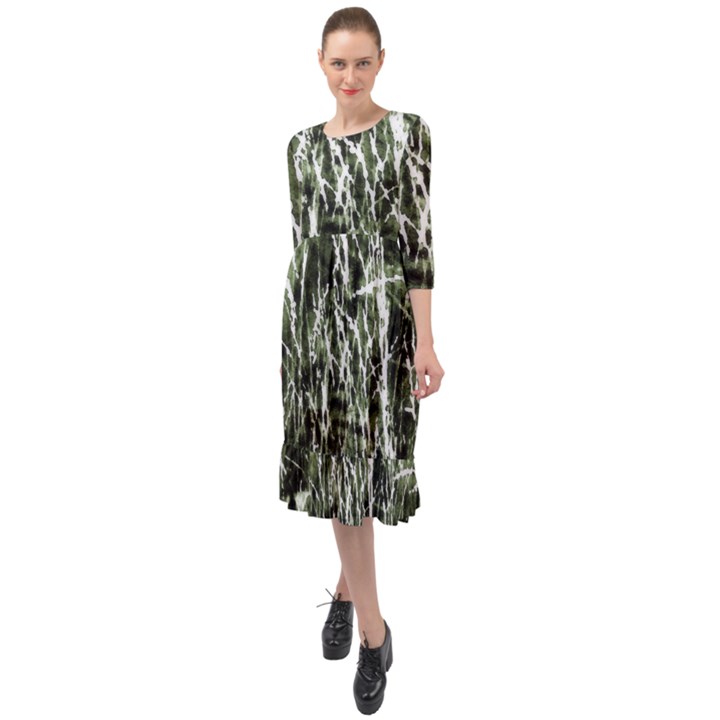 Abstract light games 6 Ruffle End Midi Chiffon Dress