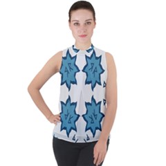 Abstract Pattern Geometric Backgrounds   Mock Neck Chiffon Sleeveless Top by Eskimos