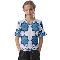 Abstract Pattern Geometric Backgrounds   Kids  V-neck Horn Sleeve Blouse by Eskimos