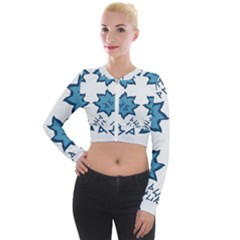 Abstract Pattern Geometric Backgrounds   Long Sleeve Cropped Velvet Jacket by Eskimos