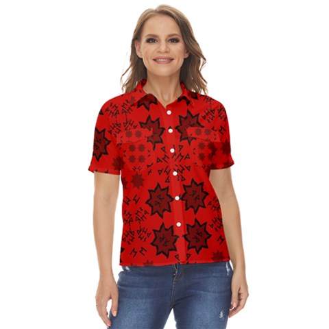 Abstract Pattern Geometric Backgrounds   Women s Short Sleeve Double Pocket Shirt by Eskimos