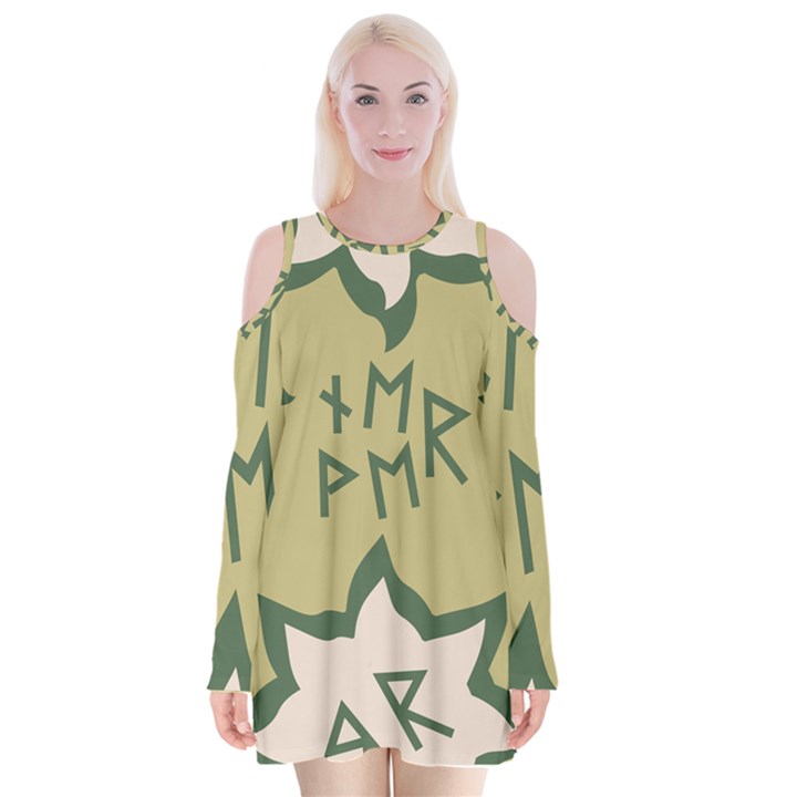 Abstract pattern geometric backgrounds   Velvet Long Sleeve Shoulder Cutout Dress