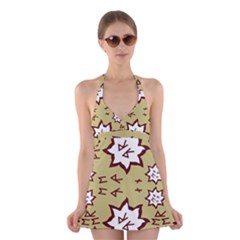 Abstract Pattern Geometric Backgrounds   Halter Dress Swimsuit  by Eskimos