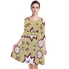 Abstract Pattern Geometric Backgrounds   Quarter Sleeve Waist Band Dress by Eskimos