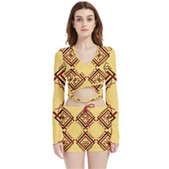 Abstract Pattern Geometric Backgrounds   Velvet Wrap Crop Top And Shorts Set by Eskimos