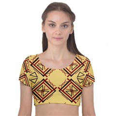 Abstract Pattern Geometric Backgrounds   Velvet Short Sleeve Crop Top  by Eskimos