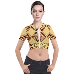 Abstract Pattern Geometric Backgrounds   Short Sleeve Cropped Jacket by Eskimos