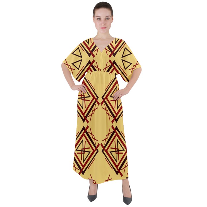 Abstract pattern geometric backgrounds   V-Neck Boho Style Maxi Dress